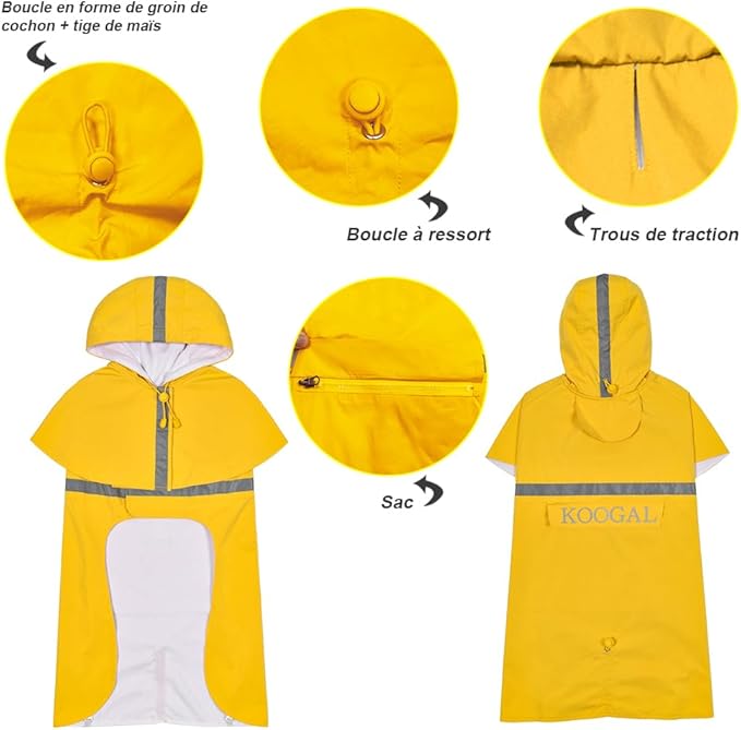 Pet Large Dog Raincoat Apparel Poncho Waterproof for Medium Large Sized for Dog Raincoat Clothes (Yellow, 4XL)