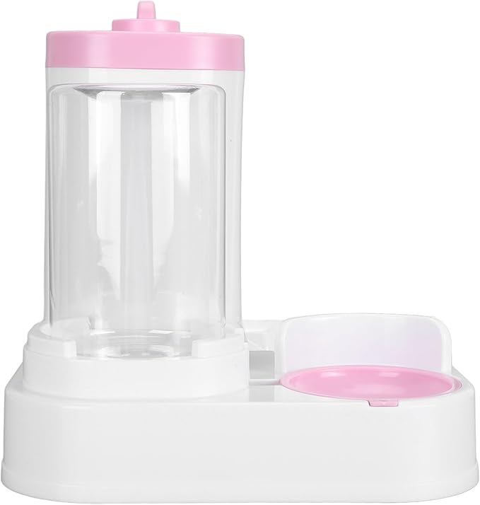 Automatic Pet Food Water Dispenser Large Capacity 2 in 1 Cat Feeder Waterer for Dogs and Puppies (Pink)