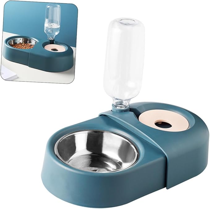 Gadpiparty Automatic Pet Water and Food Bowl Anti-Spill Feeding Basin with Blue Plastic Style for Dogs and Cats, Pet Feeder Suitable for Home Use
