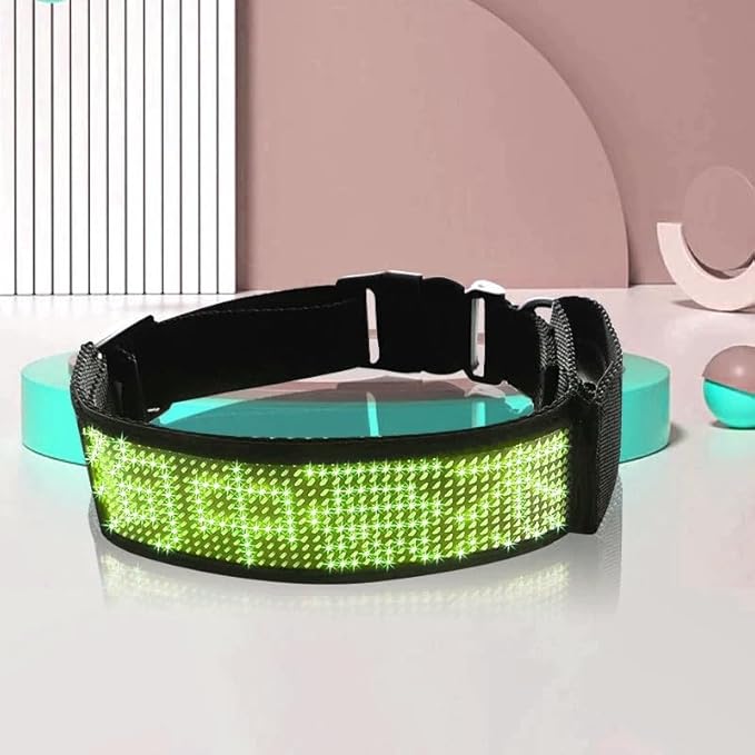 Led Dog Collar for App Programmable Text Flashing Light Up Cosplay Accessories- USB Rechargeable Hand and Leg Rings Cat Digital Pet Collar Weatherproof Fits for Small Medium Dog (Green LED)