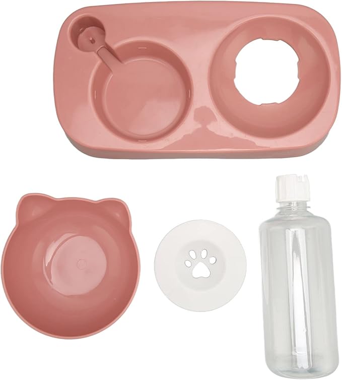 Pet Water Food Bowls, Dog Cat Bowl with Automatic Water Dispenser Bottle Automatic Water Feeder Food Dish Set for Dogs Cats ()