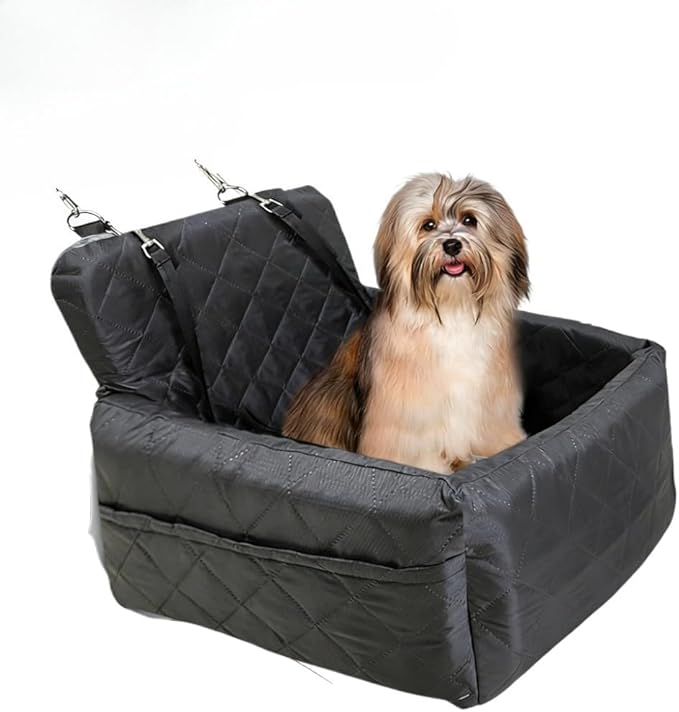 Dog Booster Car Seat for Small Medium Dogs, Memory Foam Elevated Pet Car Seat with 2 Safety Leashes, Fully Detachable Washable Cover & Anti-Slip Bottom(Black)