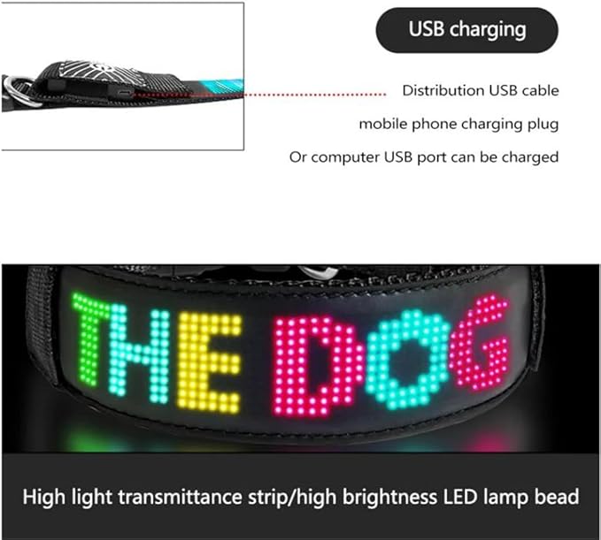 RGB Led Dog Collar for App Programmable Text Flashing Light Up Cosplay Accessories- USB Rechargeable Hand and Leg Rings Cat Digital Pet Collar Weatherproof Fits for Small Medium Dog (Full Color)