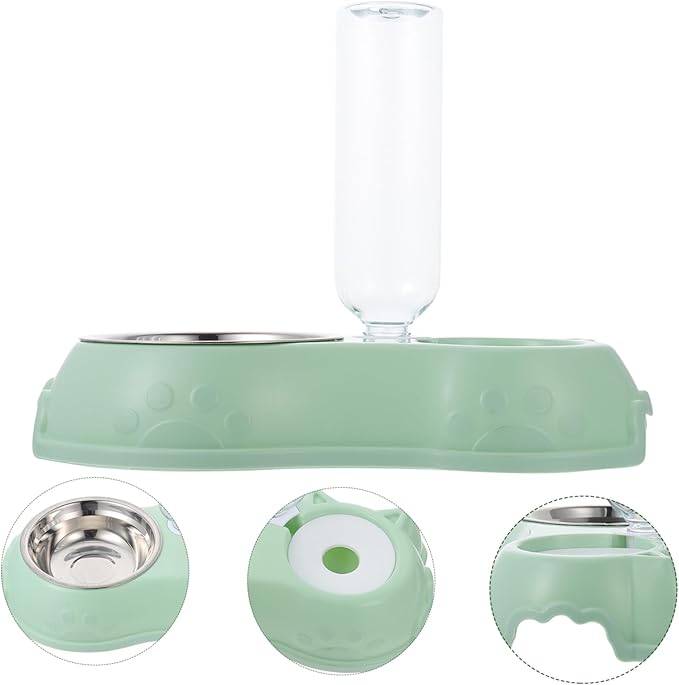 Kisangel 1set Automatic Dual Pet Feeder Water Dispenser Opaque Food Bowl for Dogs and Cats Non- Design Convenient Two-one Feeding for Busy Pet Owners