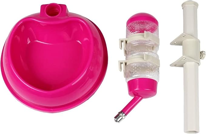 Pet Small Dog Cat Automatic Water Food Feeder Bowl Bottle Standing Dispenser with Hook Adjustable Height, Detachable, Food Water Bowl