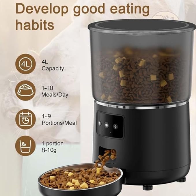Cats Dog Bowl Automatic Feeder with Camera Timer App Control Time Saving(White)