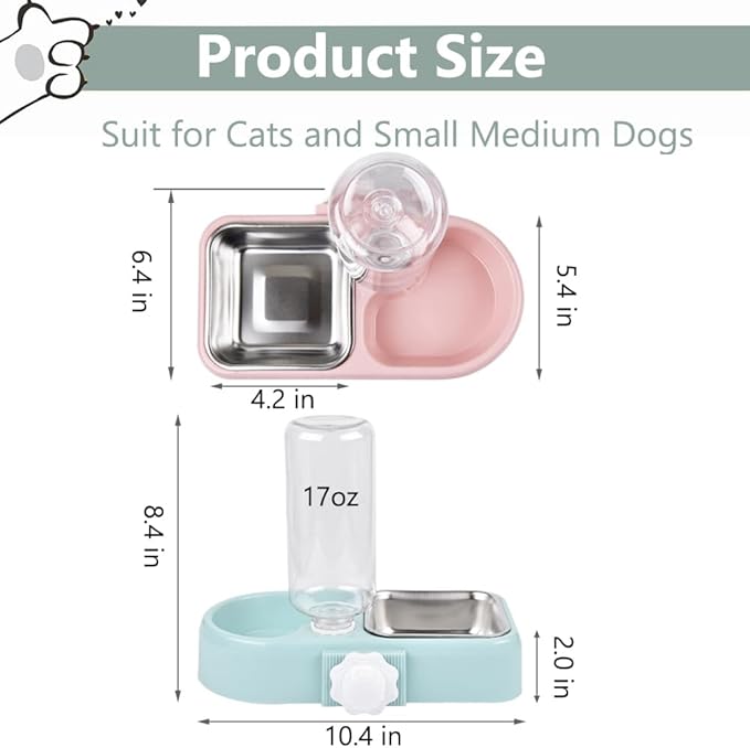 Hanging Dog Bowls, Cage Automatic Cat Food and Water Bowl Set with Water Dispenser and Stainless Steel Bowl, Detachable Gravity Pet Feeder and Waterer Set for Cats Dogs Puppy Rabbit (Blue)