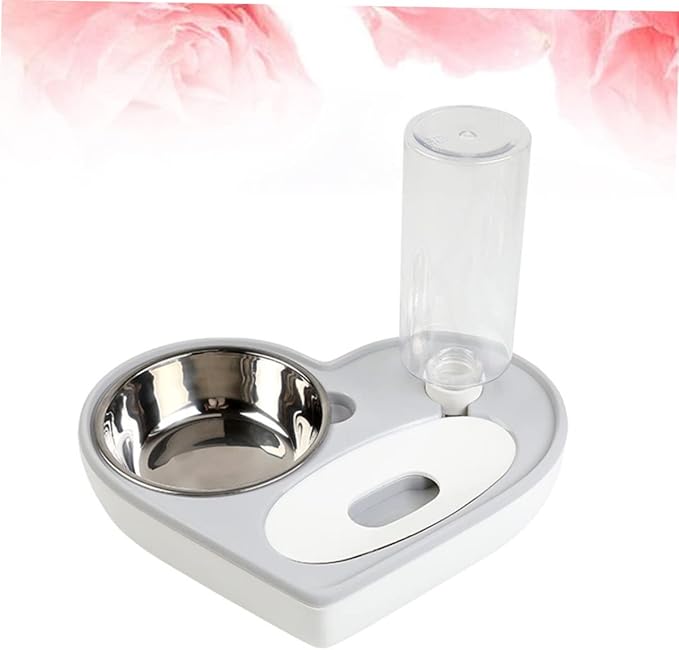 BESPORTBLE Unique Heart Design Pet Water Feeder Bowl Dog Cat Automatic Water Dispenser Pet Drinking Supplies Grey