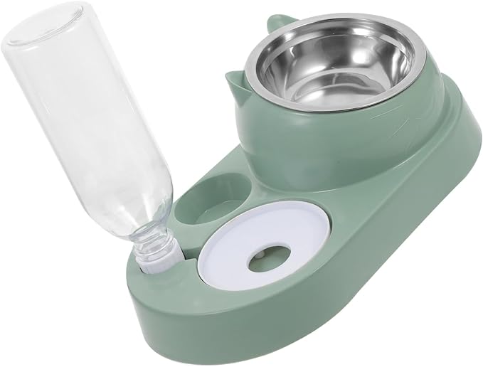 Automatic Pet Feeder and Water Dispenser Durable Dual Bowl and Cats Bite-Resistant with Stainless Steel for Home Use Dark Green Color