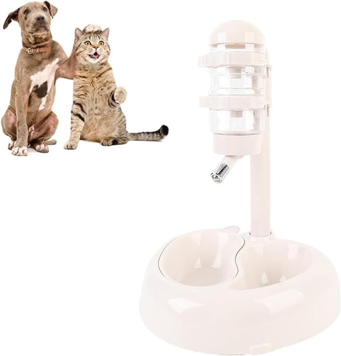 Asixxsix Pet Standing Water Dispenser, Height Adjustable Automatic Water Feeder Food Feeder Bowl, Dog Water Bottle Dispenser Food Bowl, Dog Cat Feeding Water Bowl Set (Beige)