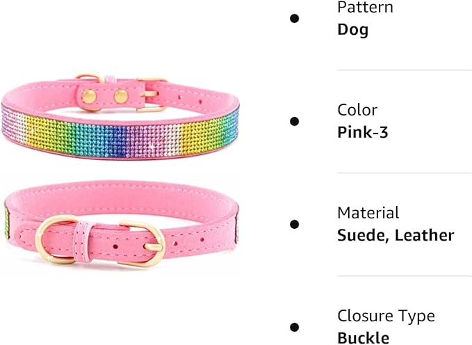 Haoyueer Rhinestone Dog Collar,Cute Dazzling Sparkling Soft Suede Leather Dog Cat Rhinestone Collar Crystal Diamond Pet Dog Puppy Collar (M,Pink-3),one size