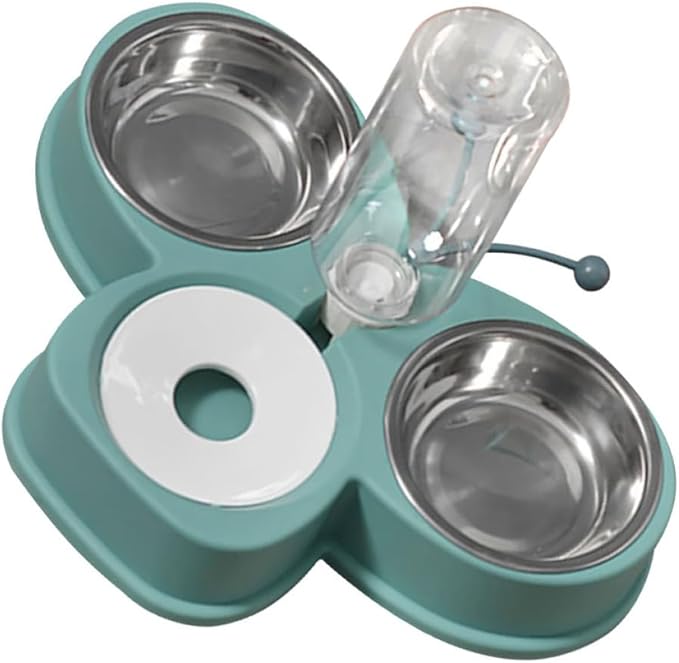 Totority Automatic Dog Cat Feeder and Waterer with 720ml Stainless Steel Bowls, Anti-Skid Household Pet Feeder for Puppies and Kittens, Convenient Dual Bowl Feeding Supply for Dogs and Cats