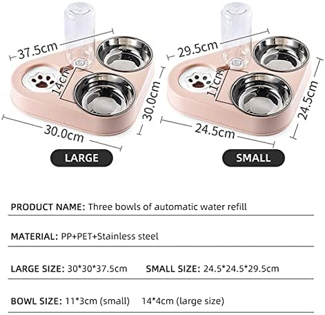 Pet Cat Bowl Automatic Dog 500ML Water Bottle Food Stainless Steel Double 3 Bowls Accessories(Green,M-29.5x24.5x24.5cm)