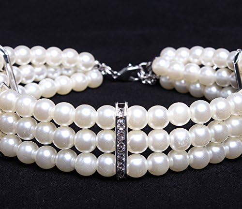 Fancy 3 Row Pearls Diamond Dog Necklace Collar Jewelry with Bling Rhinestones for Pets Cats Small Dogs Girl Teacup Chihuahua Yorkie Clothes Costume Outfits (White, Neck Size: 10"-12")