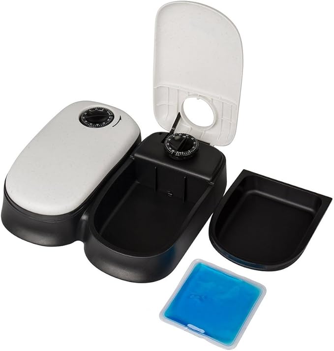 2-Meal Automatic Pet Feeder Dog Cat Feeder Bowl with Ice Pack (2-Meal)