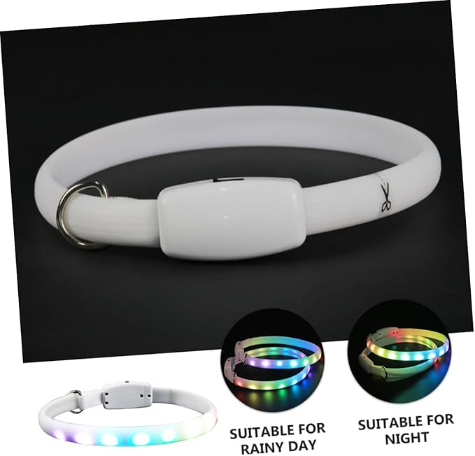 USB Charging LED Dog Collar Luminous Pet Collar Glowing Night Walking Safety Light Adjustable White