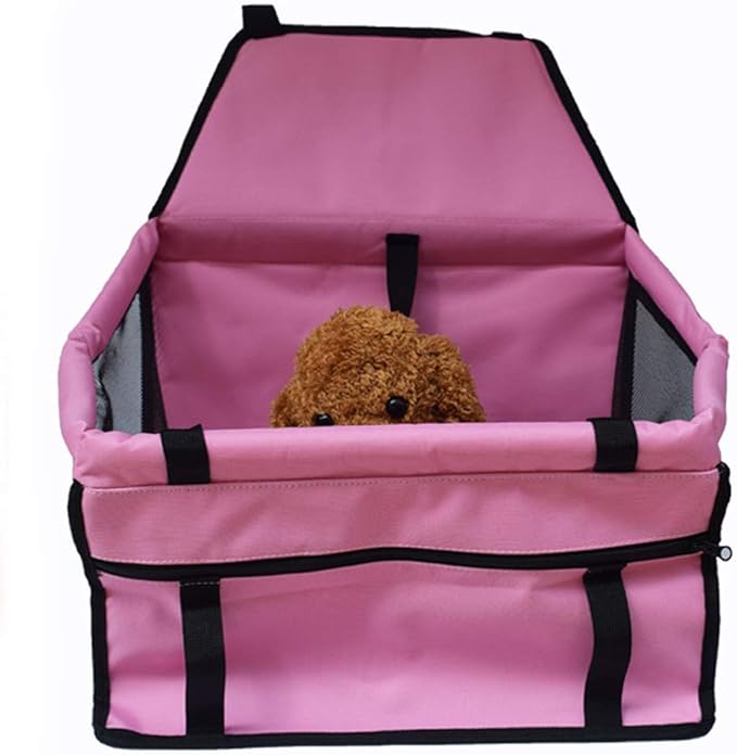 Portable Pet Booster Car Seat - for Cat and Dog Breathable Bag Safety Leash, Suitable for Small and Medium Pets (Color : Pink)