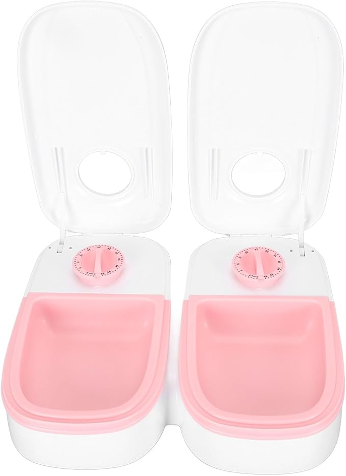 2 Meal Automatic Pet Feeder Dual Meal Pet Feeder Timed Dry Or Semi Moist Pet Food Feeder Large Capacity for Dog Cat (Pink)