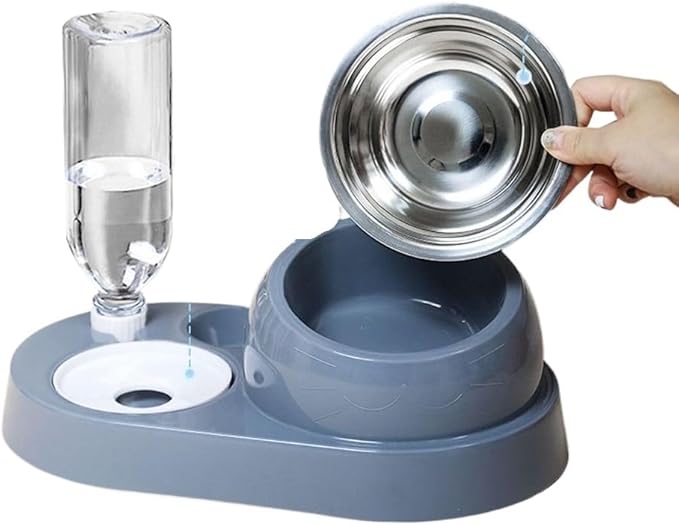 2-in-1 Water Dispenser Automatic Storage Pet Dog Food Container with Waterer Feeder(-Blue)