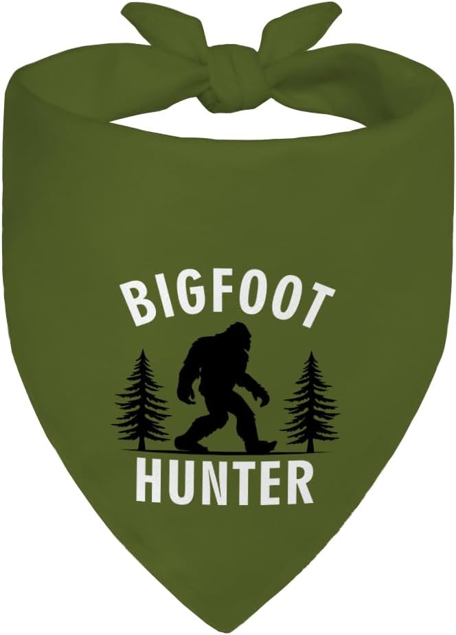 Sasquatch Hunter Green Dog Bandana, Funny Puppy Scarf Photo Prop for Adventure Hiking Camping, Sasquatch - Themed Pet Scarf Present for Outdoor Forest, Christmas Birthday Gifts for Dog Lover