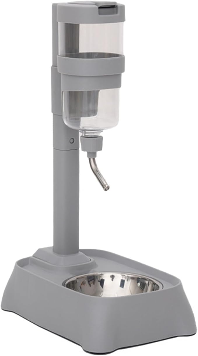 Gray Automatic Pet Drinking Fountain and Feeder Bowl with Height Adjustable for Dogs and Cats Adjustable Pet Bowl