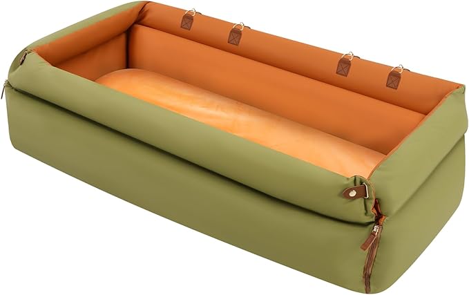 Dog Car Seat For Cats, Small/Medium-sized Dogs,Soft Pet Car Travel Home Bed with Zipper &Snap,Cat Scratch Fabric with PP Cotton Cushion,Portable Pet Carseat with Adjustable Straps,Can Be Fixed (Green)