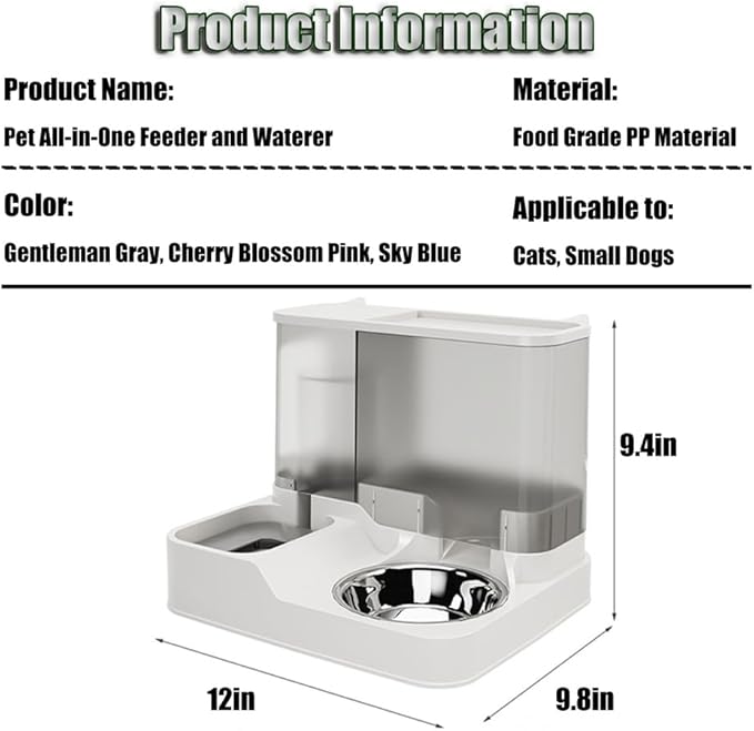 Automatic Pet Feeder for Cats and Small Dogs - 2.8L Gravity Dry Food Dispenser with Stainless Steel Bowl and 1000ml Water Container - Perfect for Puppies, Young Cats and Medium Dogs