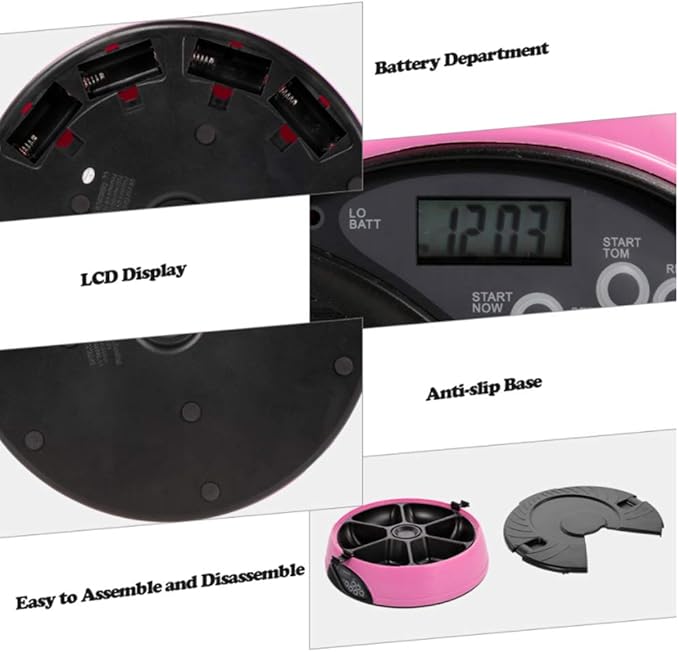 6 Meal Automatic Pet Feeder with Programmable Timer,Food Dispenser,Portion Control,with Voice Remind,LCD Smart Self Feeder for Cats Dogs and Rabbits,Pink
