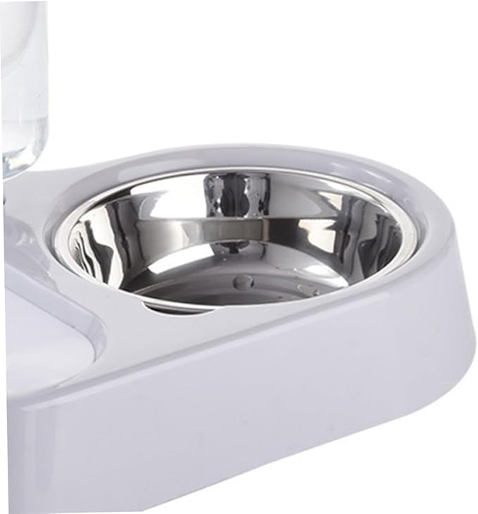 Pet Double Bowl for Cats and Dogs Automatic Water Feeder and Food Dish Grey Non-Skid Design Easy Feeding and Hydration