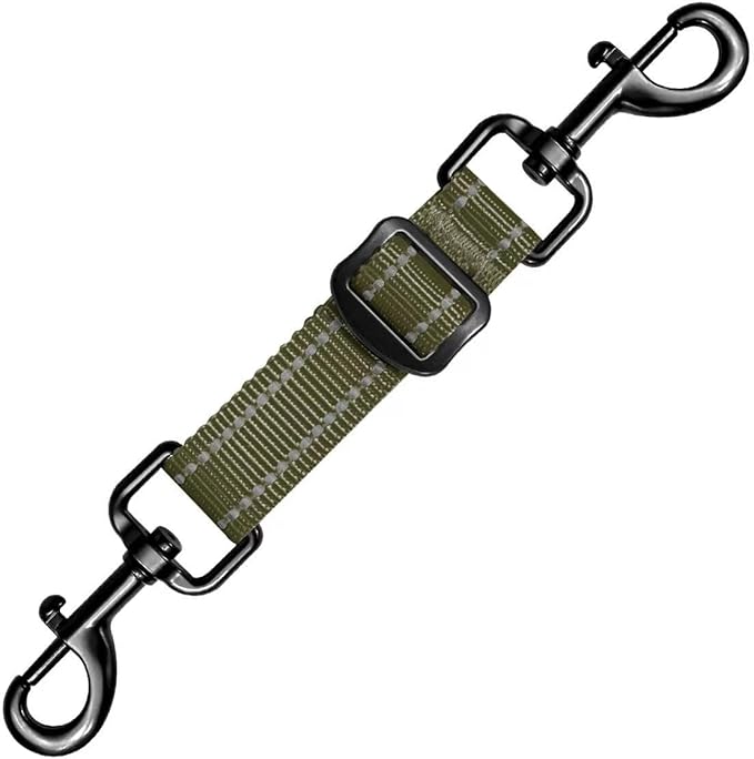 Dog Collar Safety Clip, Adjustable Backup Safety Strap, Double-Ended Leash Connector, High Reflectivity, Suitable for Dog Harnesses to Collar Safety Clips (Army Green)