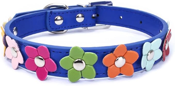 Mini Colorful Flower Puppy Dog Collar Girl Cat Collars Dark Blue S