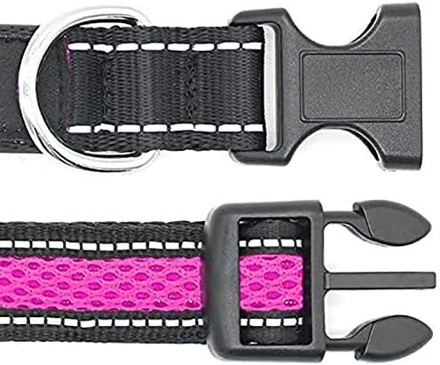 Rechargeable LED Dog Collar with Heavy Duty Electric USB Cable, Glow in The Dark with Luminous Night Reflective, Nylon Ribbon and Reflective Dog Collar for Small Medium Large Dogs (L(53 60cm), Pink)