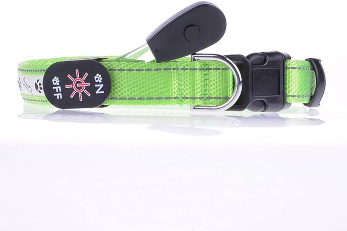 Pet Cat Dog Led Collar Flash Light Removable USB Rechargable with Wire Nylon Material for Night Walking Safety Warning (Green M)