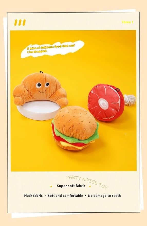 Plush Dog Chew Toy, Squeaky Crinkle Sound Food Shape Toys for Small Medium Dogs, Soft Bite-Resistant Puppy Teething Toy (Pizza)