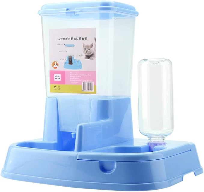 Dog Bowls for Small Dogs Automatic Pet Feeder Detachable Food Dispenser Water Bottle Cats Dogs Feeding Tool Pet Automatic Water Food Feeder Bowl Bottle Standing Dispenser (Blue)