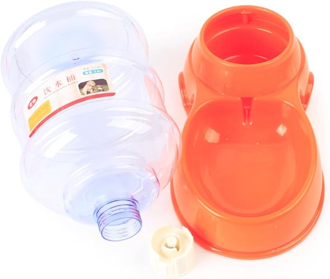 Automatic Pet Feeder and Water Fountain Orange Food Dispenser and Drinking Bowl for Cats and Dogs Non-Skid Base Leak Design