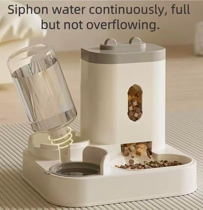 Pet Automatic Gravity Feeder & Water Dispenser 2-in-1 Large Capacity Anti-Clogging Design Suitable for Cats, Dogs, and Rabbits (Gray)