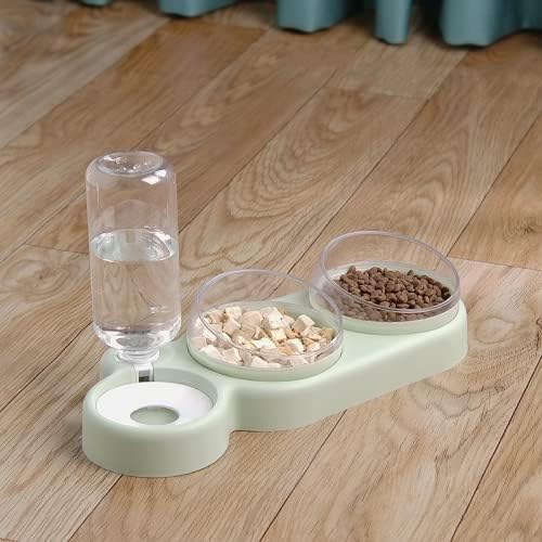 Pet cat Bowl Automatic Dog Food with Waterer Double Water Dispenser Drinking pet Supplies(Pink)
