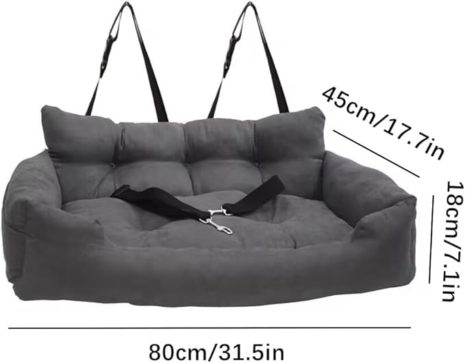Dog Car Seat, Safe Cozy Travel Bed Carrier with Clip-On Leash, Storage Pockets, Water-Resistant & Machine Washable for Puppies(Dark Gray 2 Seat)