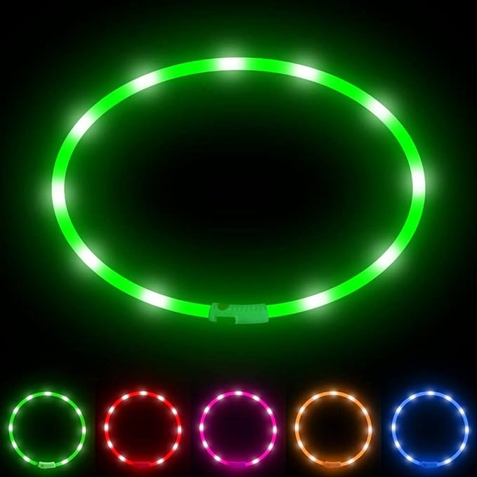 BSEEN Light Up Dog Collars - Silicone LED Dog Collar, Cuttable Lighted Puppy Collar, Glowing Dog Walking Lights for Small Medium Large Collars (Green)