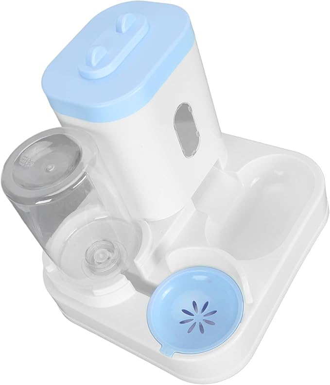 Automatic Pet Food Water Dispenser Large Capacity 2 in 1 Cat Feeder Waterer for Dogs and Puppies (Blue)