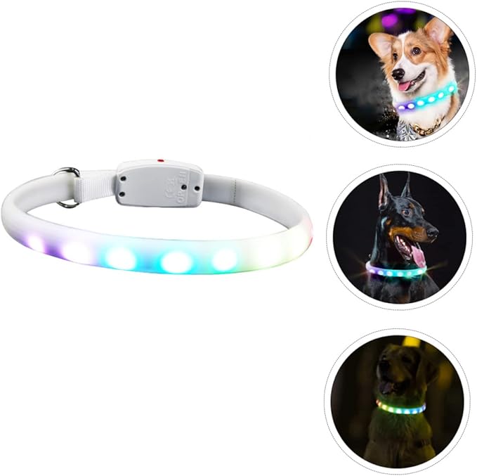 Luminous Necklace Led Lighted Collars Pet Seen Small Rechargeable Dog Ultralight Pet Grooming Dogs Collar Colorful Waterproof Neck for Tag Name Lights Abs White