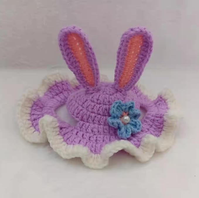 QWINEE 3D Ear Design Knit Cute Dog Hat Soft Cat Hat Rabbit Hat Halloween Christmas Party Costume Head Wear Accessories for Puppy Cat Kitten Small Dogs Small Animals Purple M