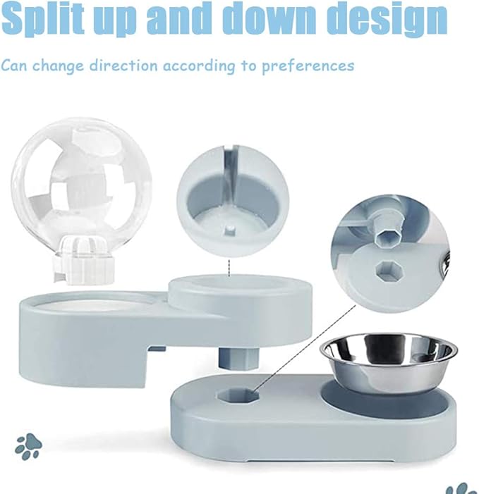 Double Dog Cat Bowls,Cat Dog Feeder Automatic Water Bowl and Food Bowl Set, Pet Automatic Water Dispenser,Floating Bowl Splash Free, Stainless Steel Feeder Bowl for Cats and Small Dog