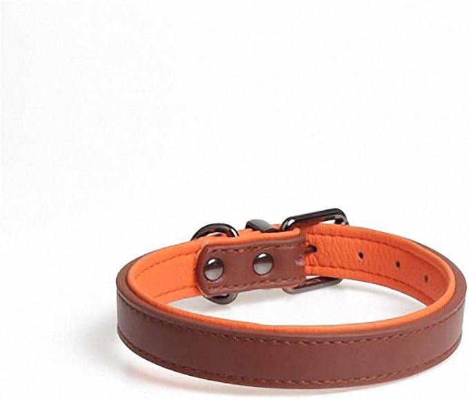 Dog Collar Necklace Leather Durable Collar Double Layer Double Color Puppy Pet Cat Collars Brown L