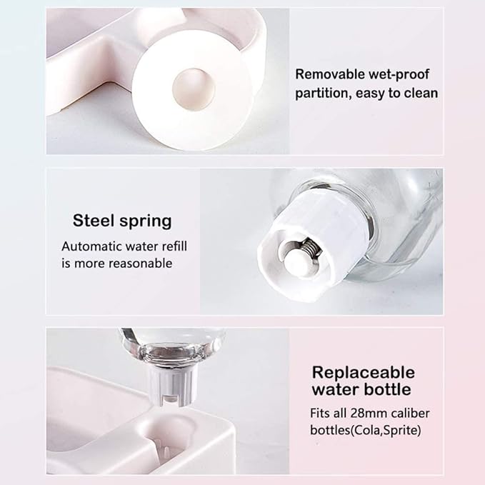 pet Water Dispenser 2 in 1 Pet Feeder Water Automatic Dispenser with Bottle Dog Cat Spill Proof Pet Drinking Fountain Water Bowl for Pets Feeding No Spill Pet Water Bowl for Puppy Kitten Feed Pet Bow
