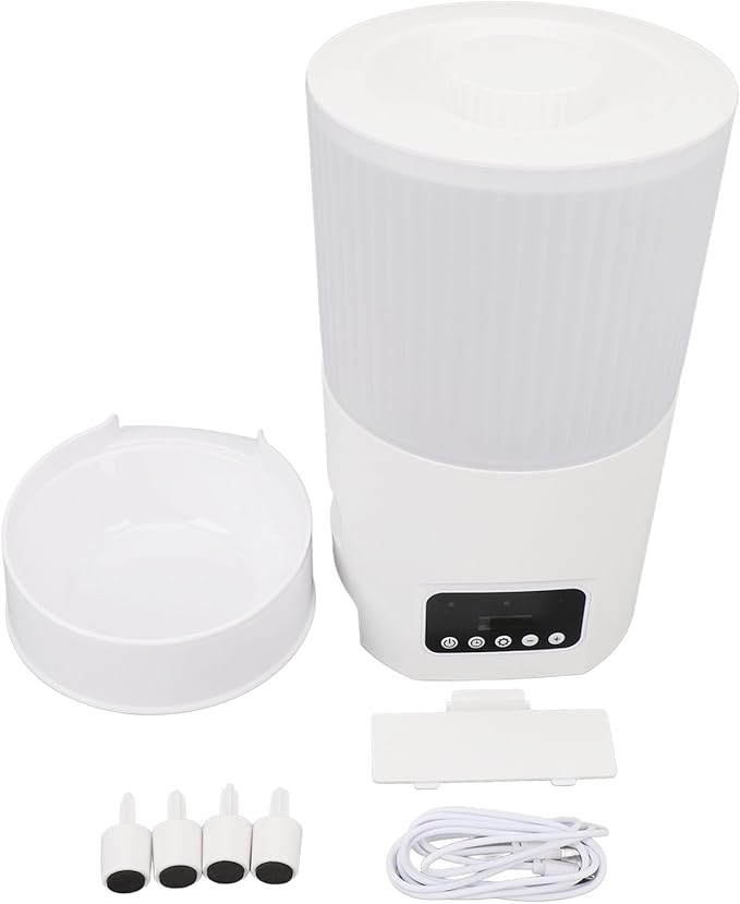 Smart Pet Food Dispenser, Remote Control Anti Spill Multi Feeding Modes No Stuck Grain 3L Large Capacity Cat Feeder with Clear Storage Tank for Pets (White Button Version)