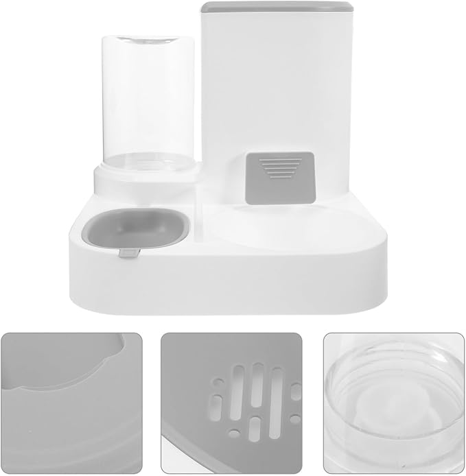 GANAZONO Automatic Dog Feeder and Water Dispenser with Large Capacity Dry Wet Separation, Pet Food and Water Bowl for Cats and Puppies, Grey Plastic Bowl for Home Feeding