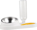 Automatic Pet Feeder and Water Dispenser Bowl, White Plastic Dog Feeder with Anti-Spill Design, Suitable for Small Dogs and Cats, for Home Feeding and Travel Use