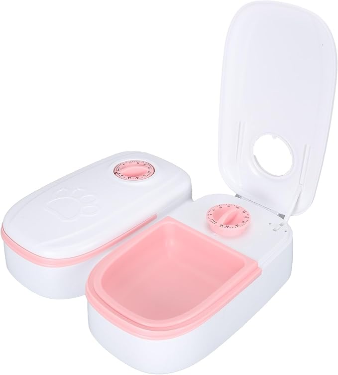 Double Meals Automatic Pet Feeder, Smart Timed, 350ml per Bowl, ABS Material, Ice Pack Space, Removable Design, Anti Slip Pads, for Cats Small Medium Dogs, (Pink)